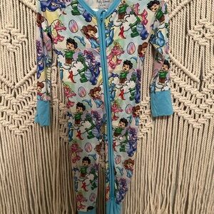 Kids Cartoon Print One Piece Pajamas - Blue